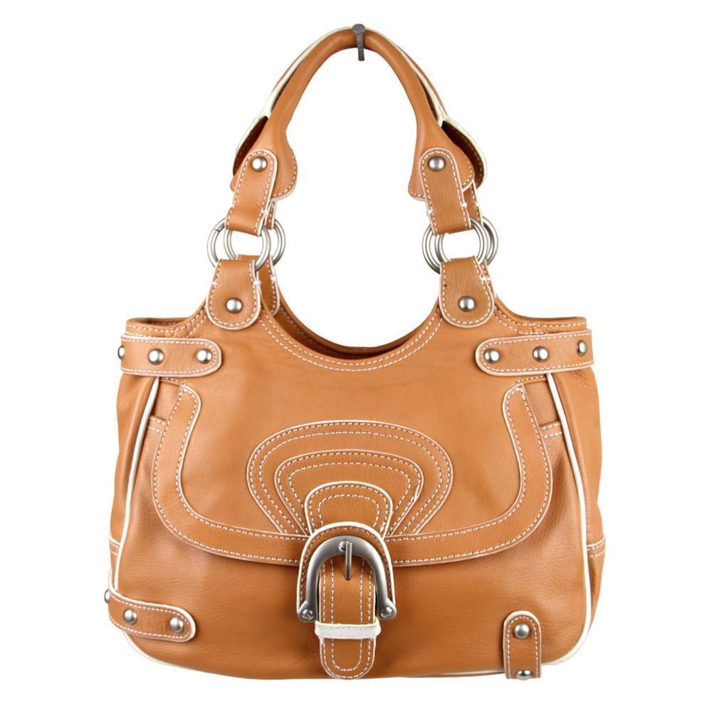HYPE TAN BROWN GENUINE LEATHER STUDDED HOBO TOTE SHOULDER BAG HANDBAG PURSE